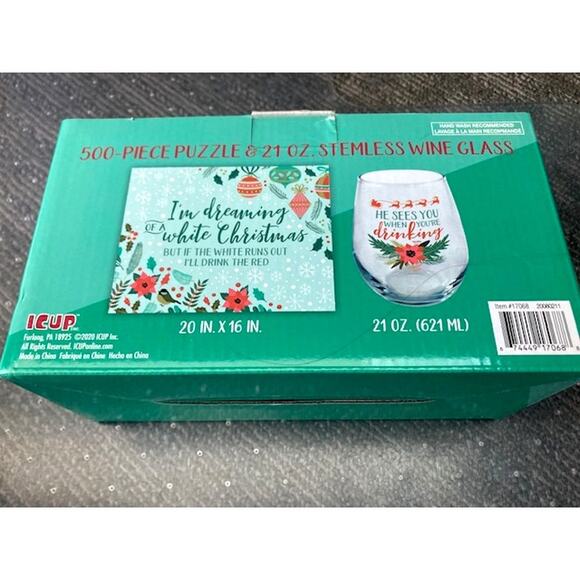 New! CHRISTMAS Life's A Puzzle, Wine Helps - Stemless Wine Glass & Puzzle Set - Picture 6 of 8